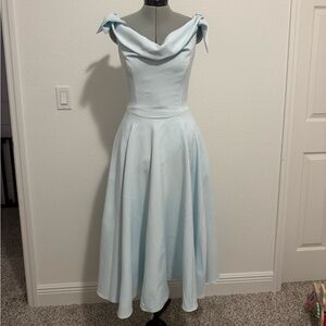 Pretty dress company Tilly off the shoulder bow midi dress